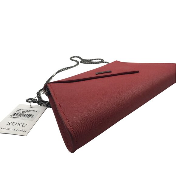 Red Leather Clutch Purse Womens Small Crossbody Bag With Chain Strap Crossbody - Picture 2 of 8